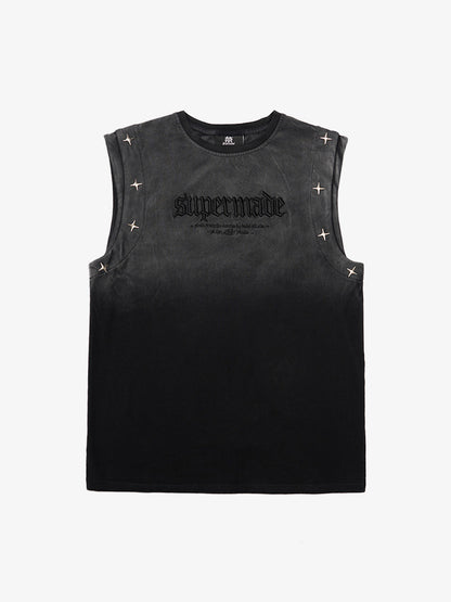 Jersey Knit Gradient Embroidered Stars Tank Top - 2461 