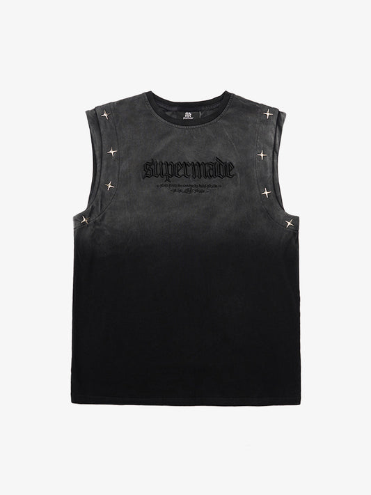 Jersey Knit Gradient Embroidered Stars Tank Top - 2461 