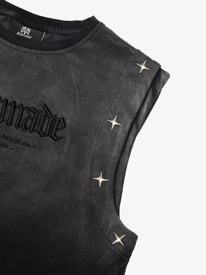 Jersey Knit Gradient Embroidered Stars Tank Top - 2461 