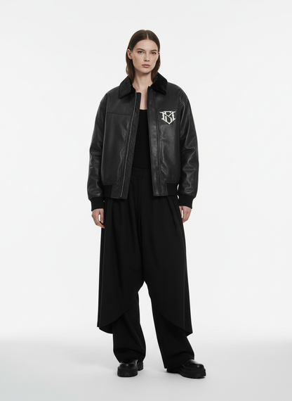 SUPM Fur Collar Rhinestone Pattern Leather Jacket