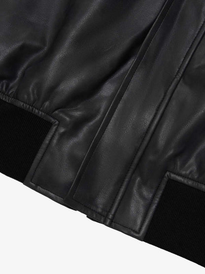 SUPM Fur Collar Rhinestone Pattern Leather Jacket 