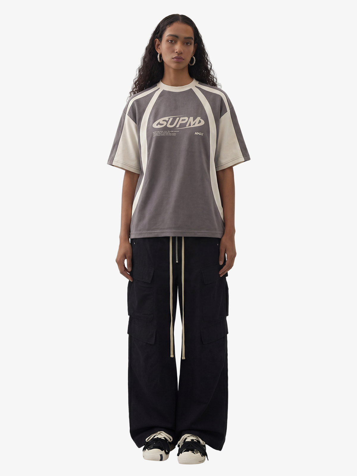 Jersey Deconstructed Contrast Color Stitching Print T-shirt - 2407