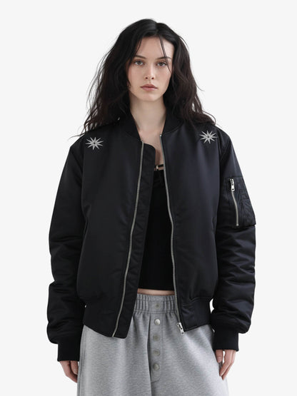 Vintage Graphic Star Embroidered Bomber Jacket