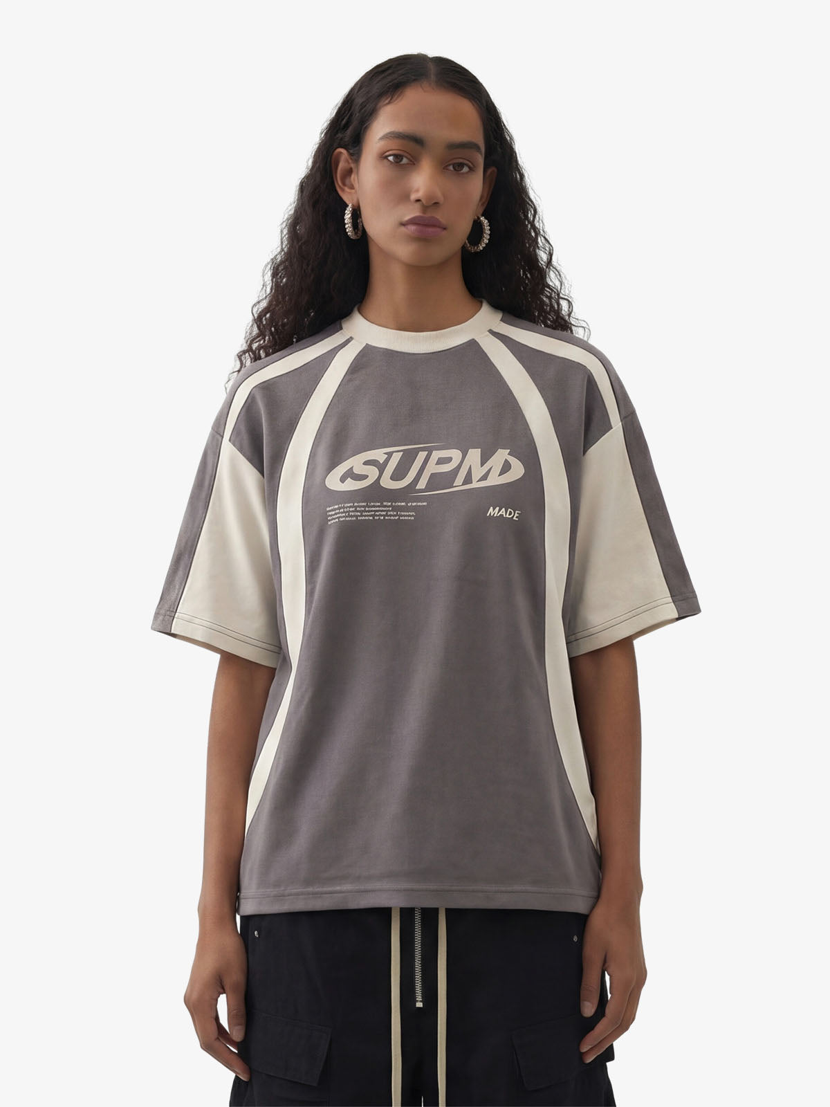 Jersey Deconstructed Contrast Color Stitching Print T-shirt - 2407