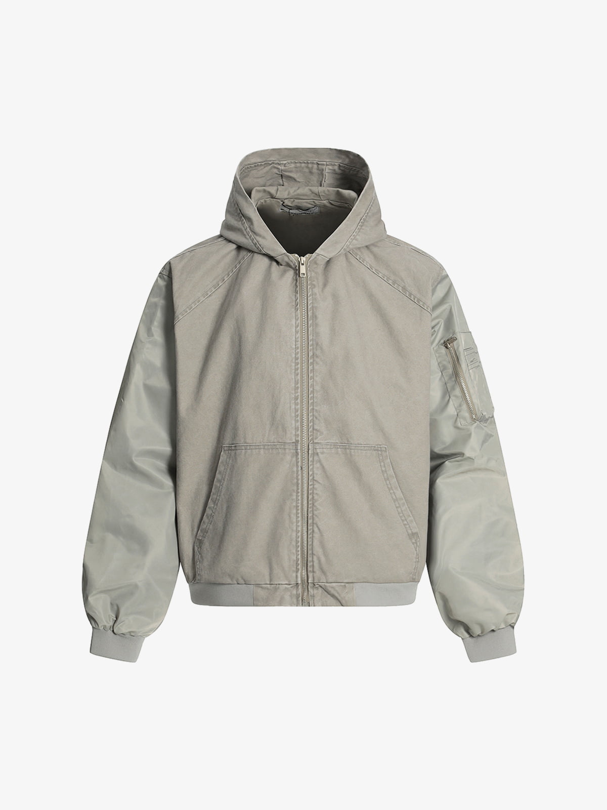 Stylish Hooded Bomber Jacket with Zippered Arm Pocket - Perfect for Casual and Outdoor Wear 