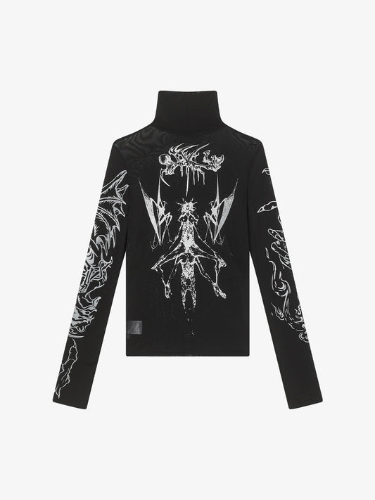 Gothic Skull Print Turtleneck Tight Long Sleeve T-Shirt 