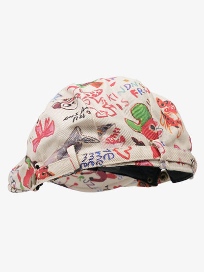 Cotton Embroidered Floral Flat Cap for Women - Black and Cream Design?
