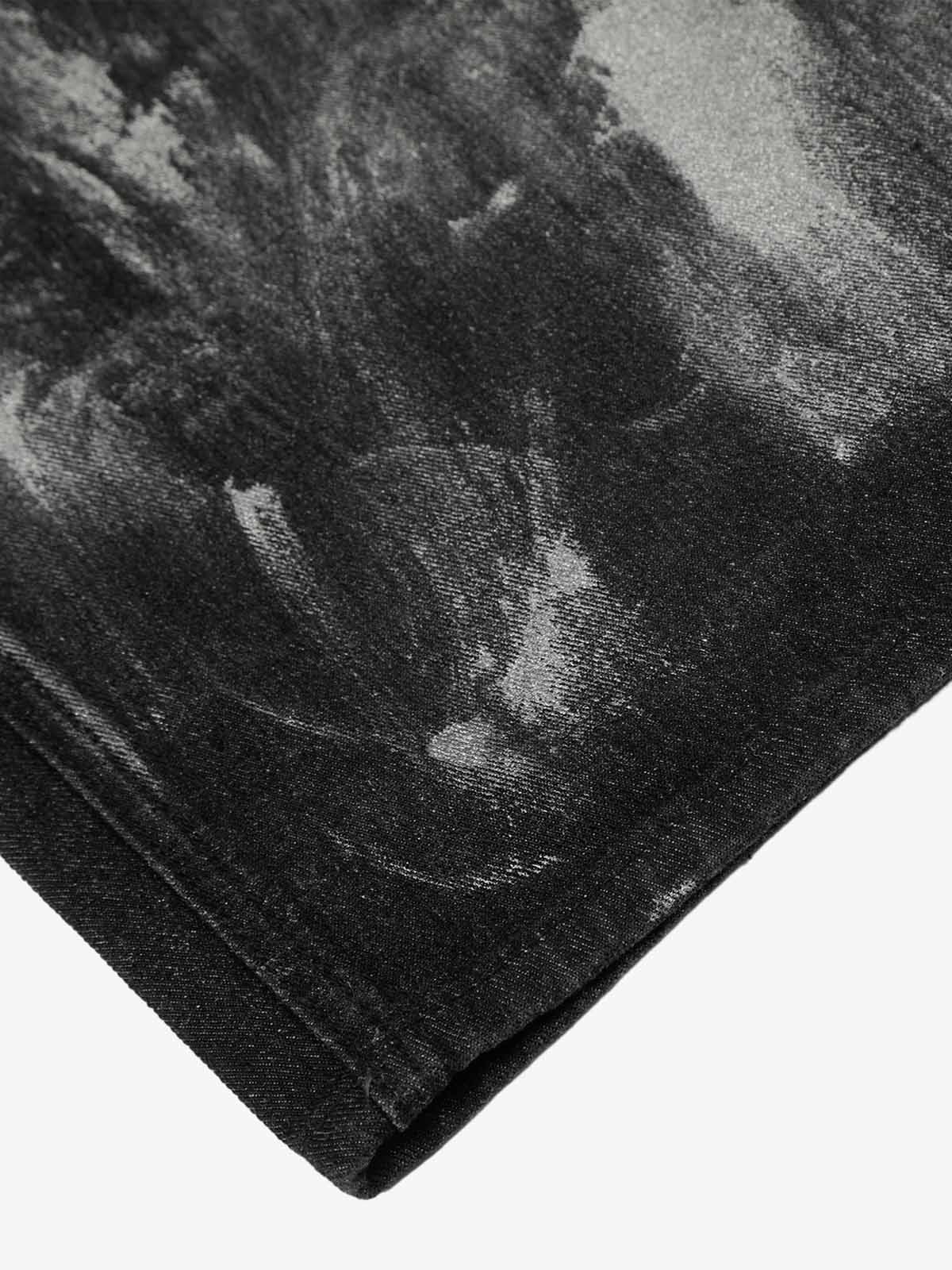 Tie-Dye Wide-Leg Denim Pants with Stud Detailing 