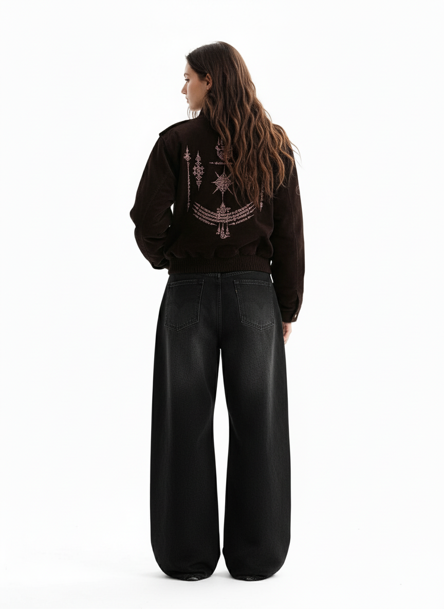 Vintage Suede Embroidered Toggle-Buckle Stand Collar Down Jacket