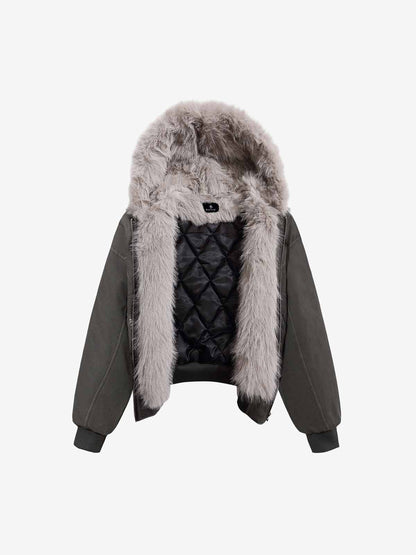 Faux Fur Hooded Padded Bomber Jacket 