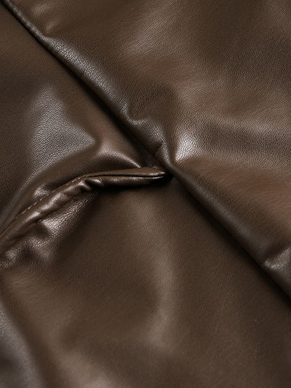 Retro Brown Faux Leather Zip-Up Bomber Jacket 