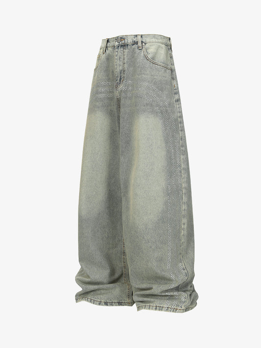 Wide-Leg Denim Trousers with Stylish Embellishments 