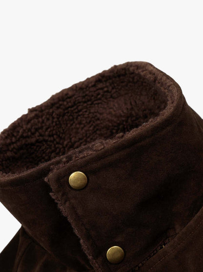 Retro Lambswool Stand Collar Asymmetrical Suede Padded Jacket