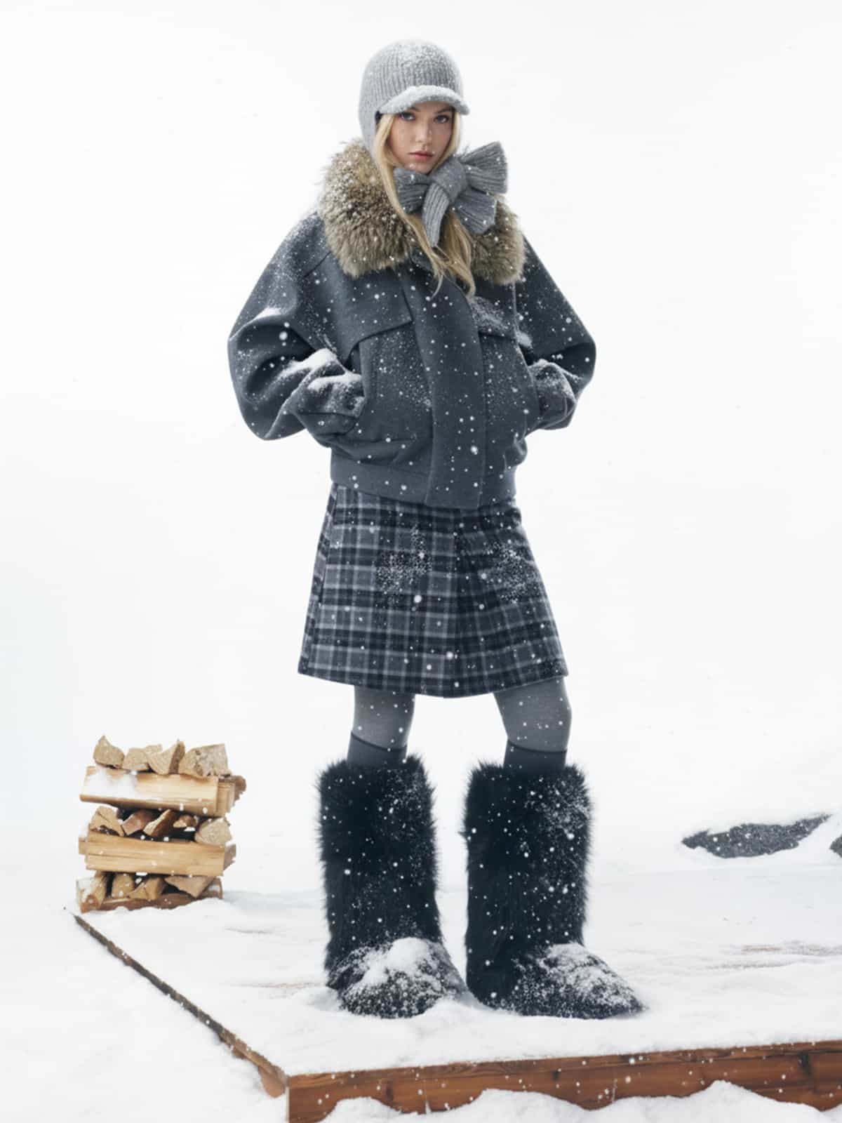 Winter Essential Bomber Jacket with Faux Fur Trimmed Hood 