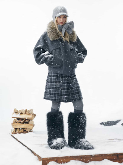 Winter Essential Bomber Jacket with Faux Fur Trimmed Hood 