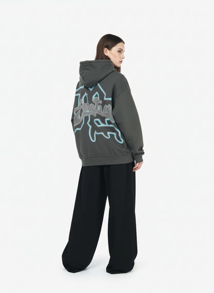 Vintage Blindfolded Angel Rhinestone Zip-Up Hoodie