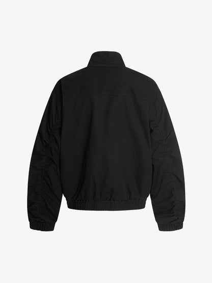 Ruched Sleeve Stand Collar Zip Jacket