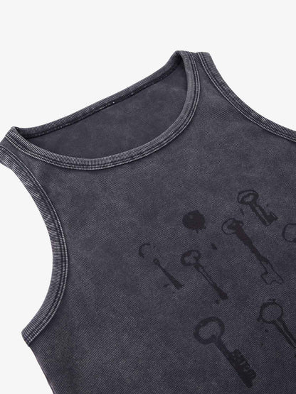 Supermade Washed Distressed Key Print Vest?