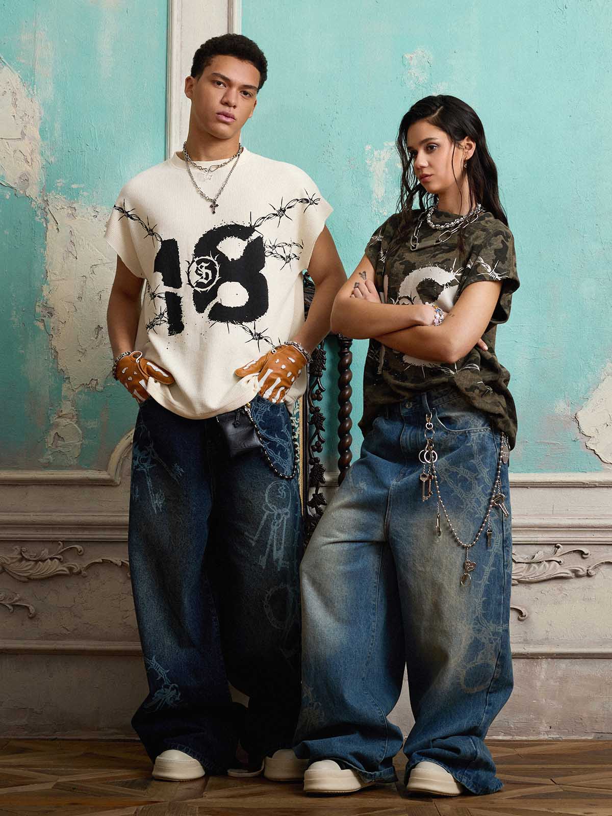 Supermade Waffle Thorn Print Sleeveless T-Shirt?