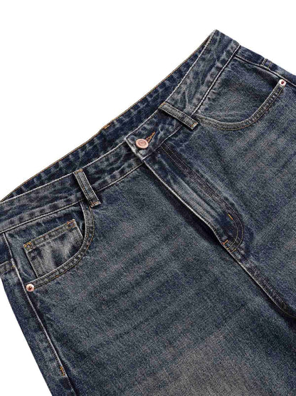 Tie Dyed Wrinkled Effect Straight Jeans 