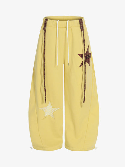 Star Patch Wide Leg Drawstring Sweatpants