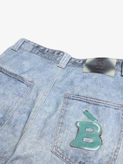 Denim Wide Leg Jeans with Dalmatian Print and Studs, Distressed Design for Streetwear Fashion?