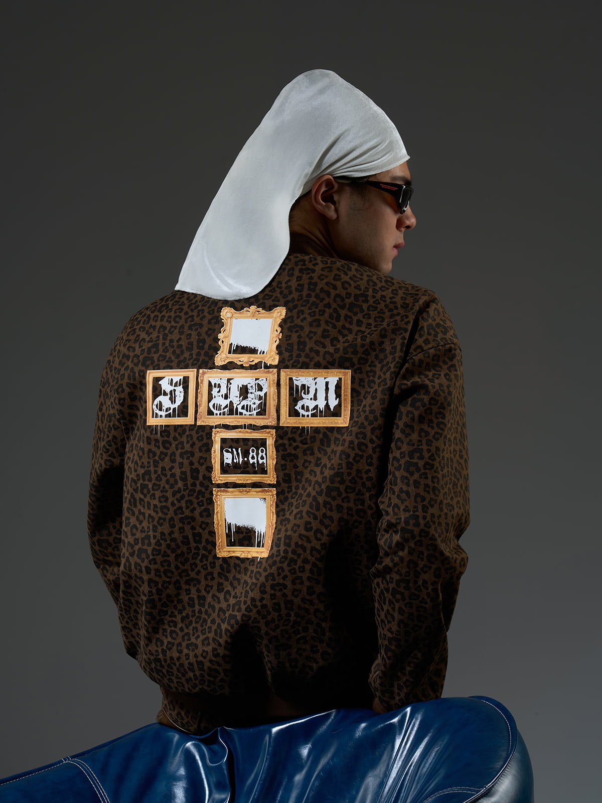 Cross Frame Leopard Print Baseball Jacket 