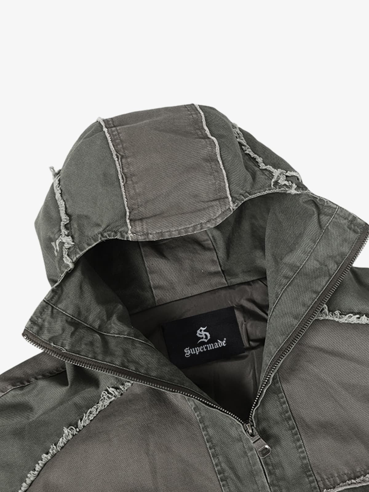 Retro Workwear Patchwork Hooded Utility Jacket 