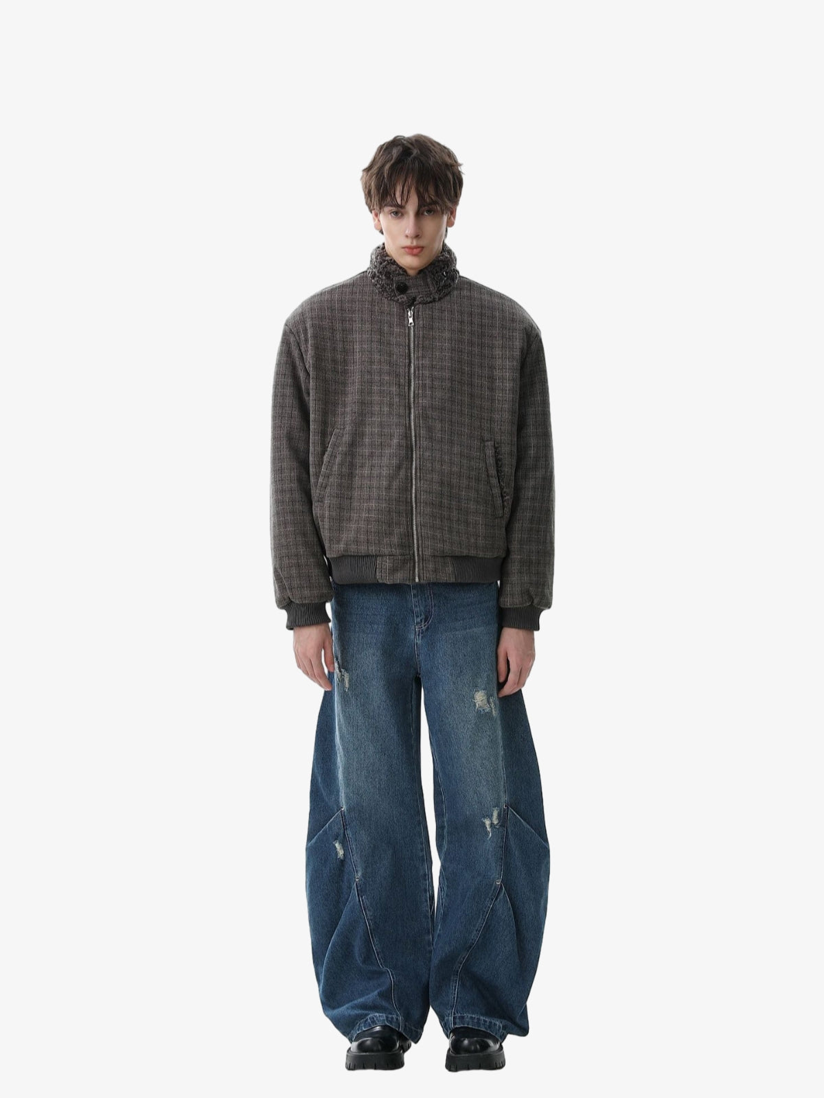 Plaid Bomber Jacket with Faux Fur Collar - Perfect for Casual Winter Wear 