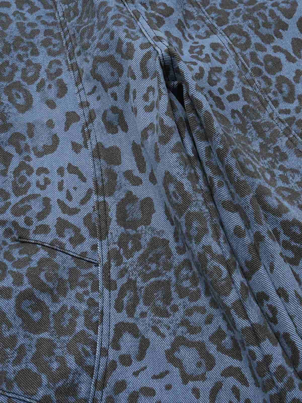 Retro Leopard Print Blue Washed Distressed Jeans 