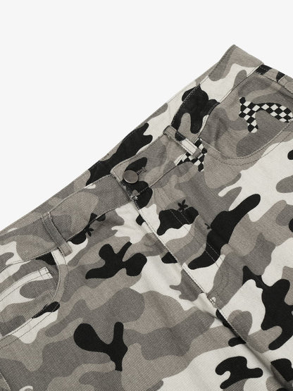 Cotton Camouflage Cargo Pants with Wide Leg and Checkerboard Patches?