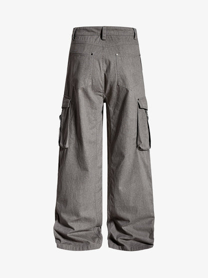 Cotton Twill Cargo Pants for Men Wide Leg Streetwear Style with Multiple Pockets and Drawstring Hem?