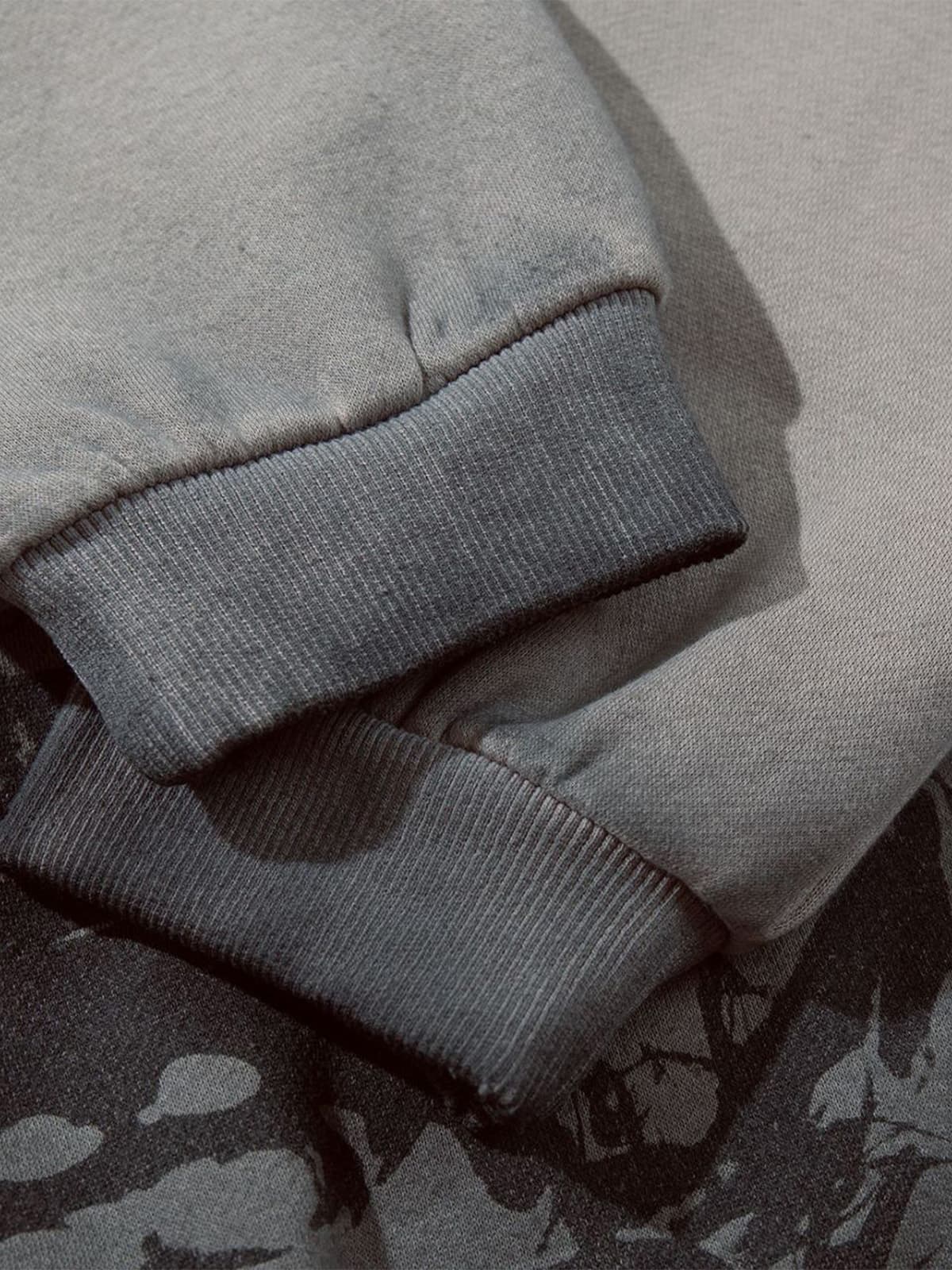 Street Washed Distressed Dark Skeletons Print Hoodie 