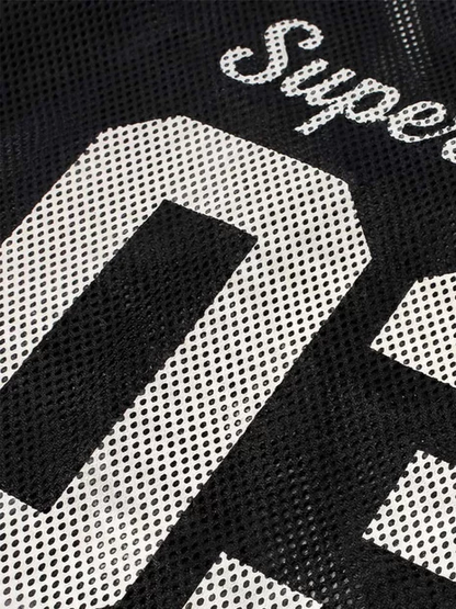 Retro Mesh Panel Number Print Contrast Stitch Jersey T-Shirt?