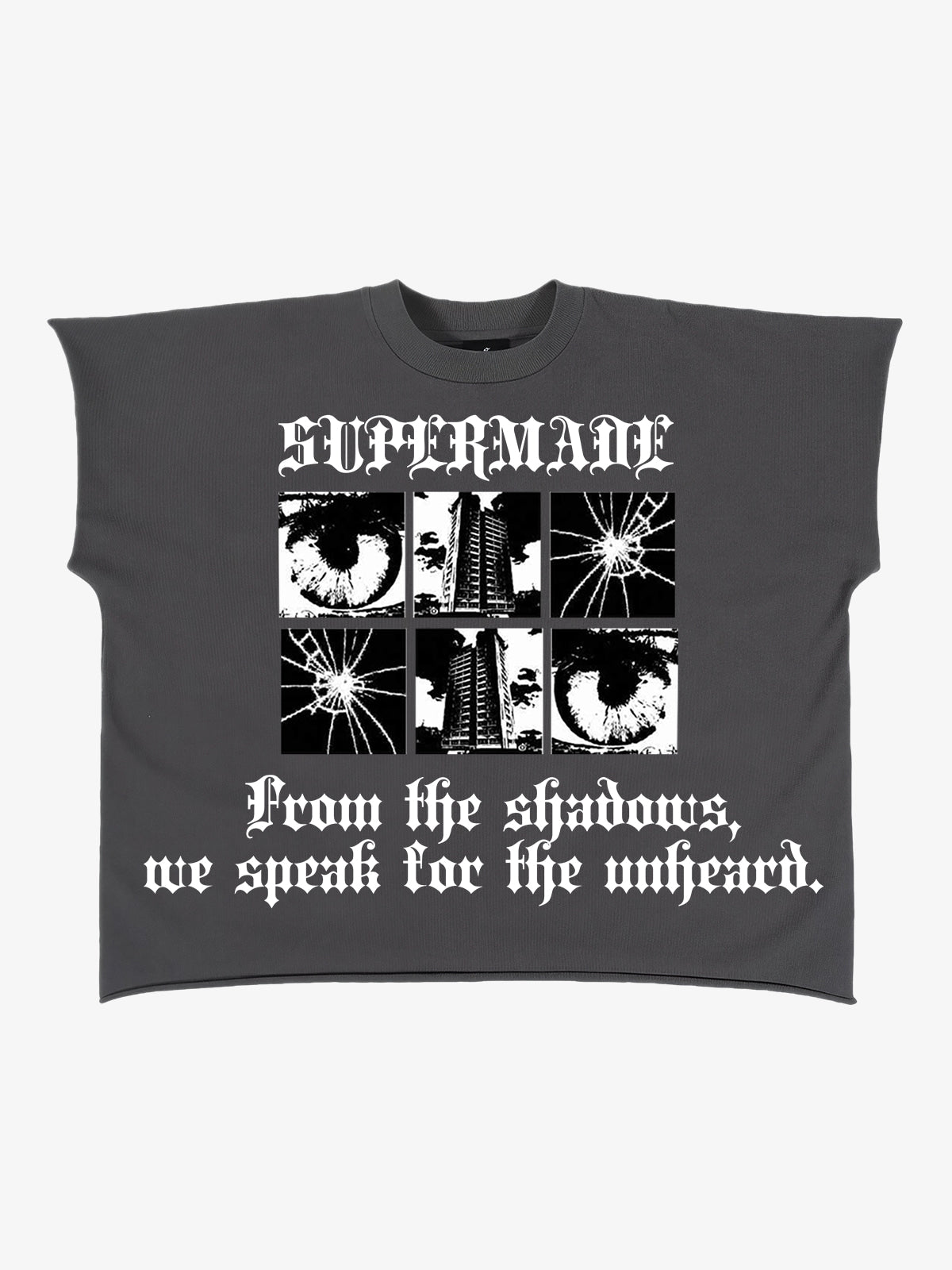 Gothic Text Graphic Cut-Off Sleeveless T-Shirt