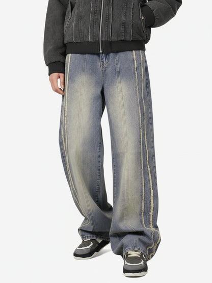 Thesupermade Washed Distressed Raw Edge Baggy Jeans - 2271