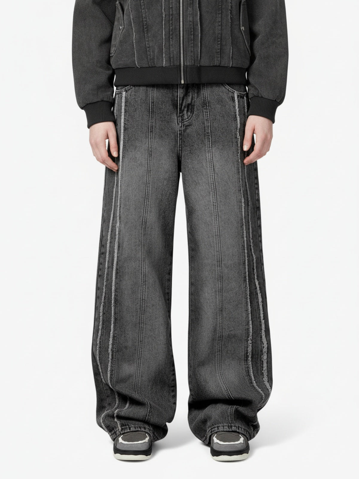 Thesupermade Washed Distressed Raw Edge Baggy Jeans - 2271
