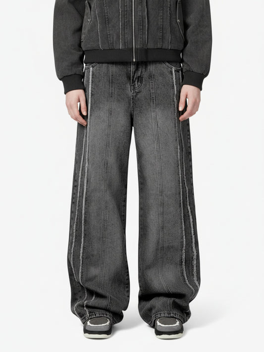 Thesupermade Washed Distressed Raw Edge Baggy Jeans - 2271