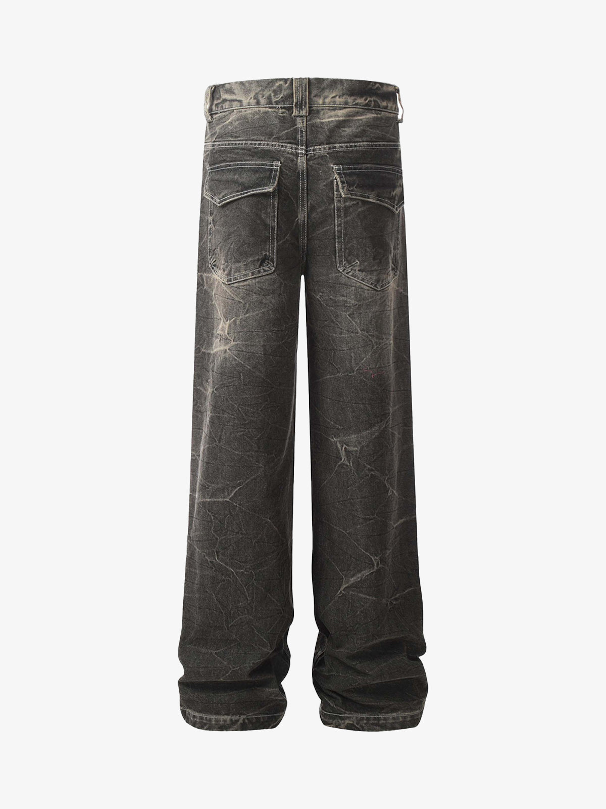 Washed Black Denim Wide Leg Jeans with Distressed Texture for Men 