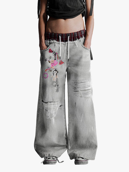 Thesupermade Waistband Patch Drawstring Jeans 