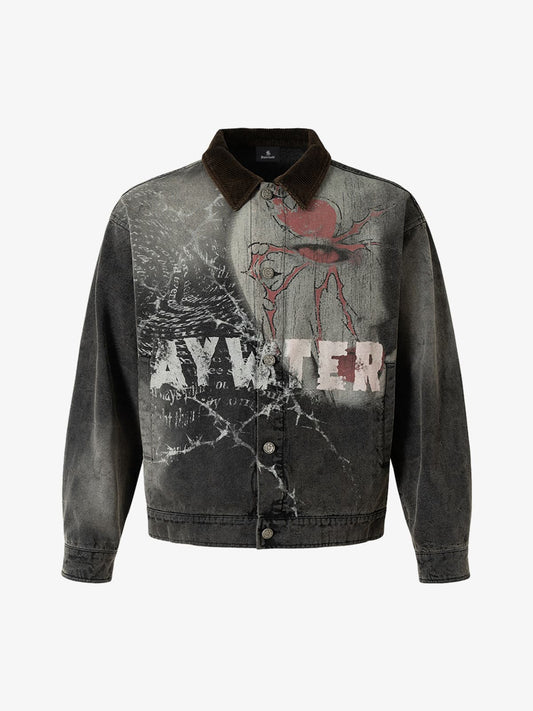 Distressed Graphic Denim Jacket for Men - Perfect for Casual and Streetwear Styles 