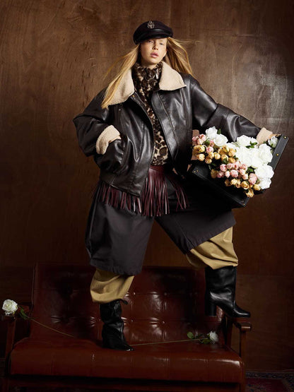 Vintage Shearling Collar Quilted Leather Jacket