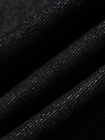 Dark Denim Toggle Button Jacket with Stand Collar and Front Pockets 