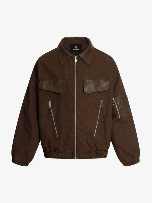 Retro Panelled Utility Multi Pocket Zip Up Bomber Jacket