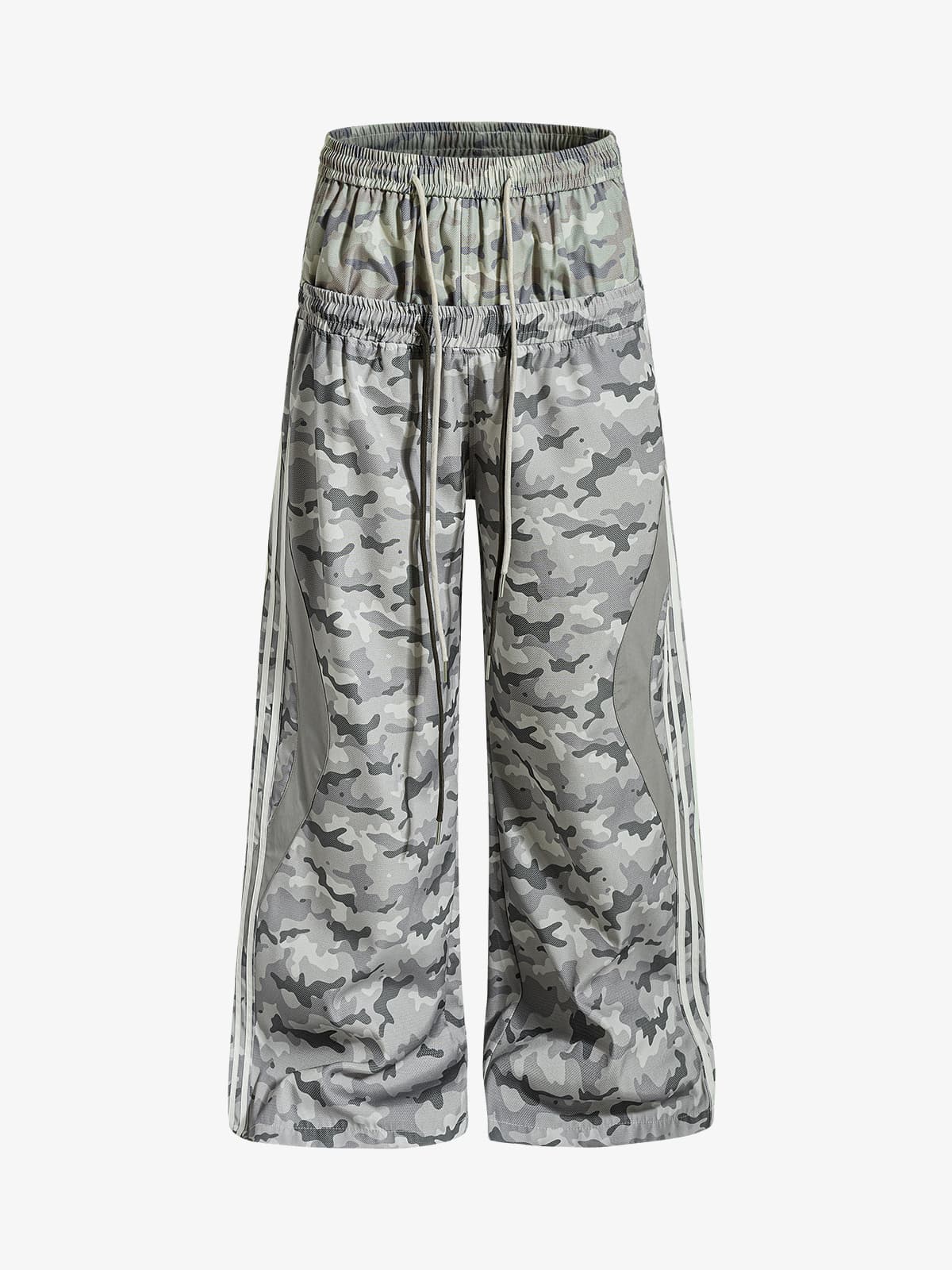Cotton Blend Camouflage Wide Leg Sweatpants with Side Stripes and Elastic Waistband?