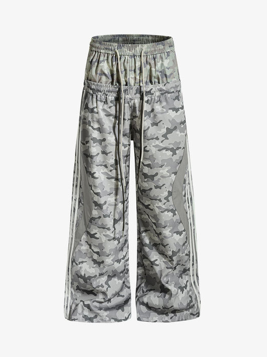 Cotton Blend Camouflage Wide Leg Sweatpants with Side Stripes and Elastic Waistband?