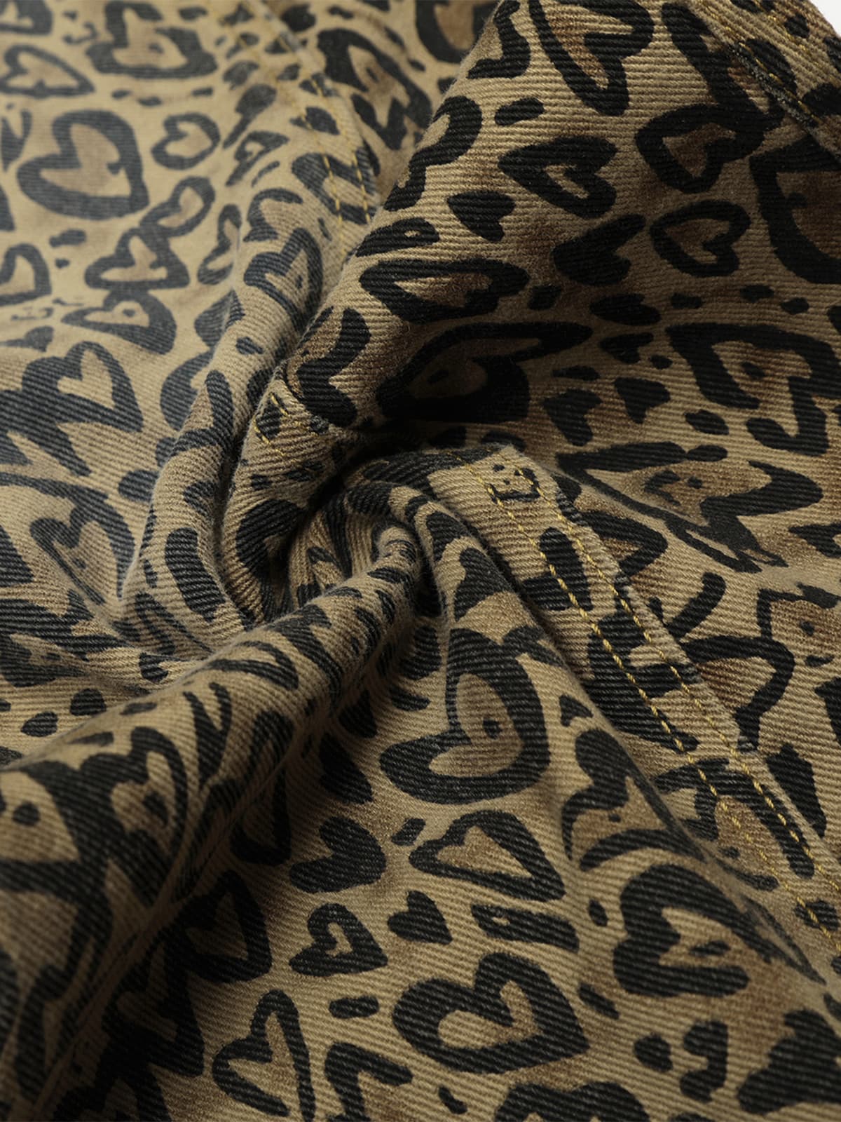 Leopard Heart Print Wide-Leg Pants for Women - Trendy and Stylish Design 