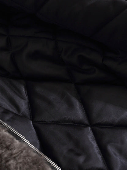 Retro Suede Texture Shearling Collar Fleece Bomber Jacket 