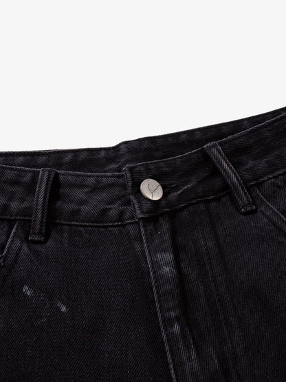 Retro Rhinestone Graffiti Washed Straight Jeans 