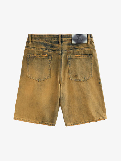 Ripped Denim Shorts for Men - Distressed Washed Cotton Jean Shorts with Frayed Holes and Relaxed Fit 